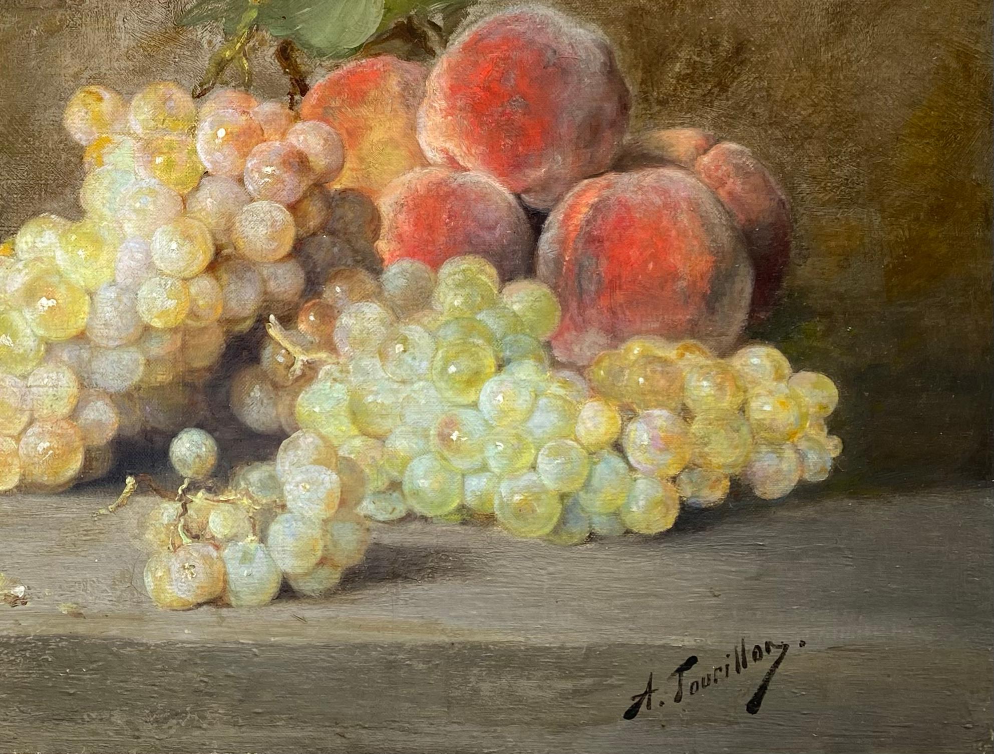 Pêches et raisins sur une corniche en pierre' Alfred Édouard Tourillon (1871)  - 1942)u2028 - Painting de Alfred Edouard Tourillon
