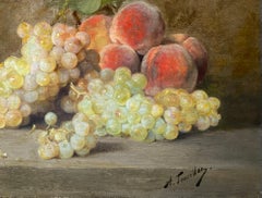 'Peaches and Grapes on a Stone Ledge' Alfred Édouard Tourillon (1871  – 1942)