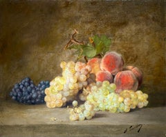 'Peaches and Grapes on a Stone Ledge' Alfred Édouard Tourillon (1871  – 1942)