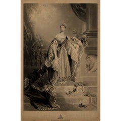 Gravure de 1838 d'après Alfred Edward Chalon portrait de la jeune reine Victoria