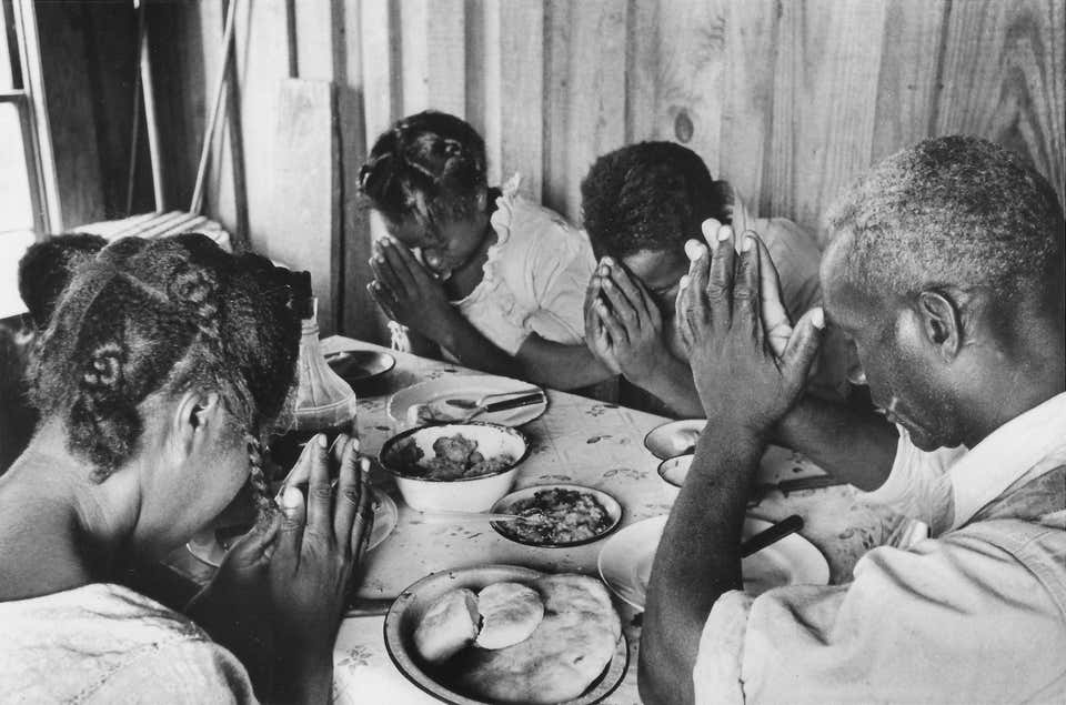 Sharecropper Lonnie Fair and his Family Saying Grace, Scott, Mississippi