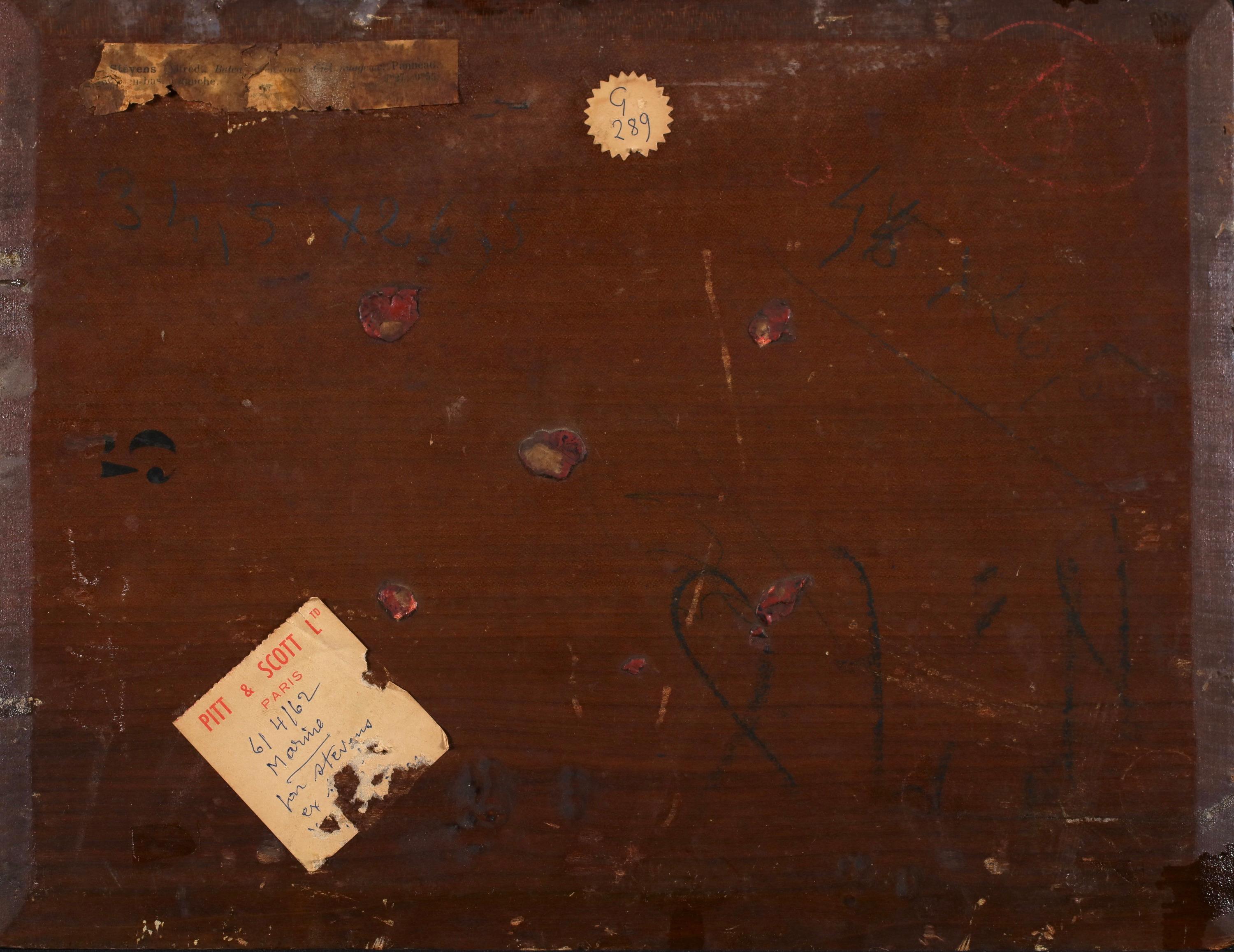 Bateaux sur la mer - Ciel nuageux -  Huile réaliste de paysage marin par Alfred Stevens en vente 7