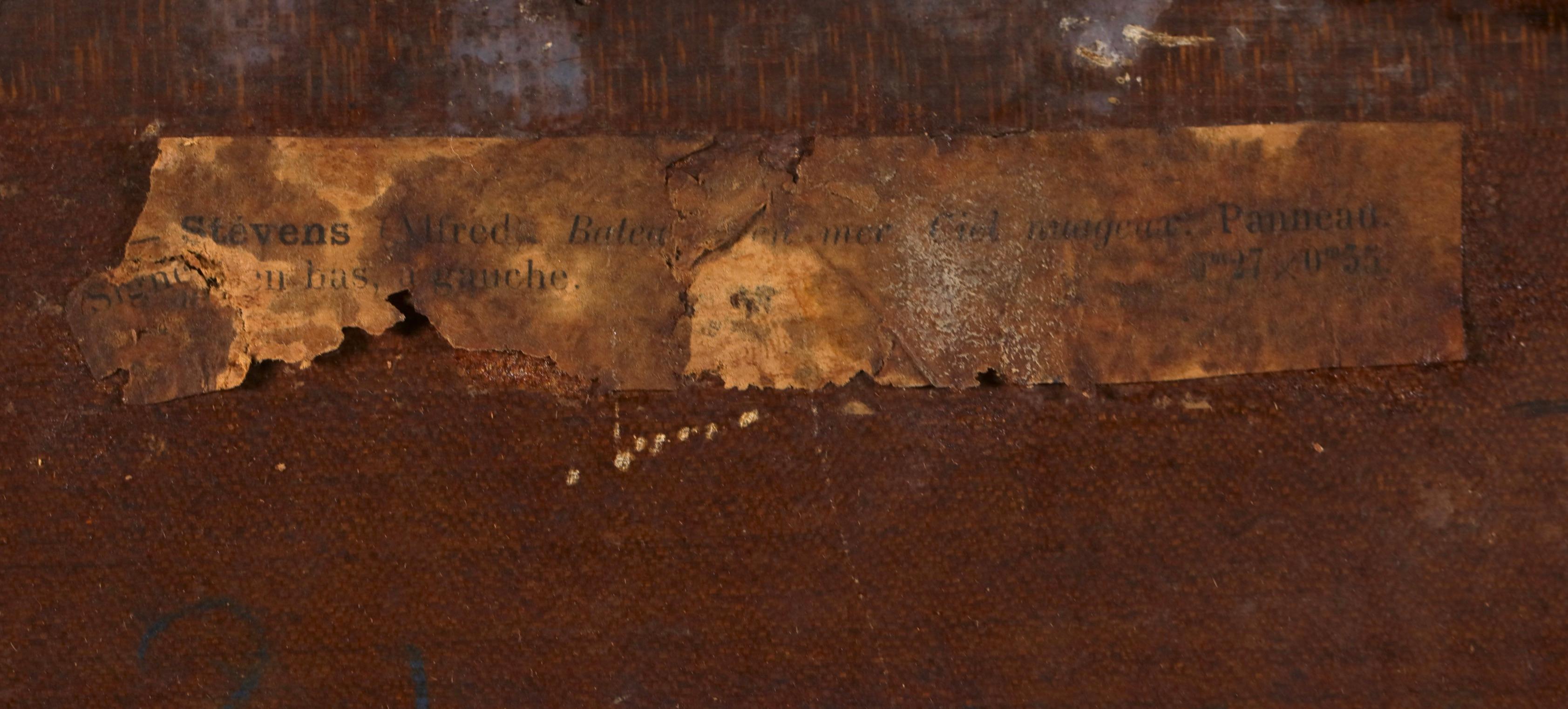 Bateaux sur la mer - Ciel nuageux -  Huile réaliste de paysage marin par Alfred Stevens en vente 8