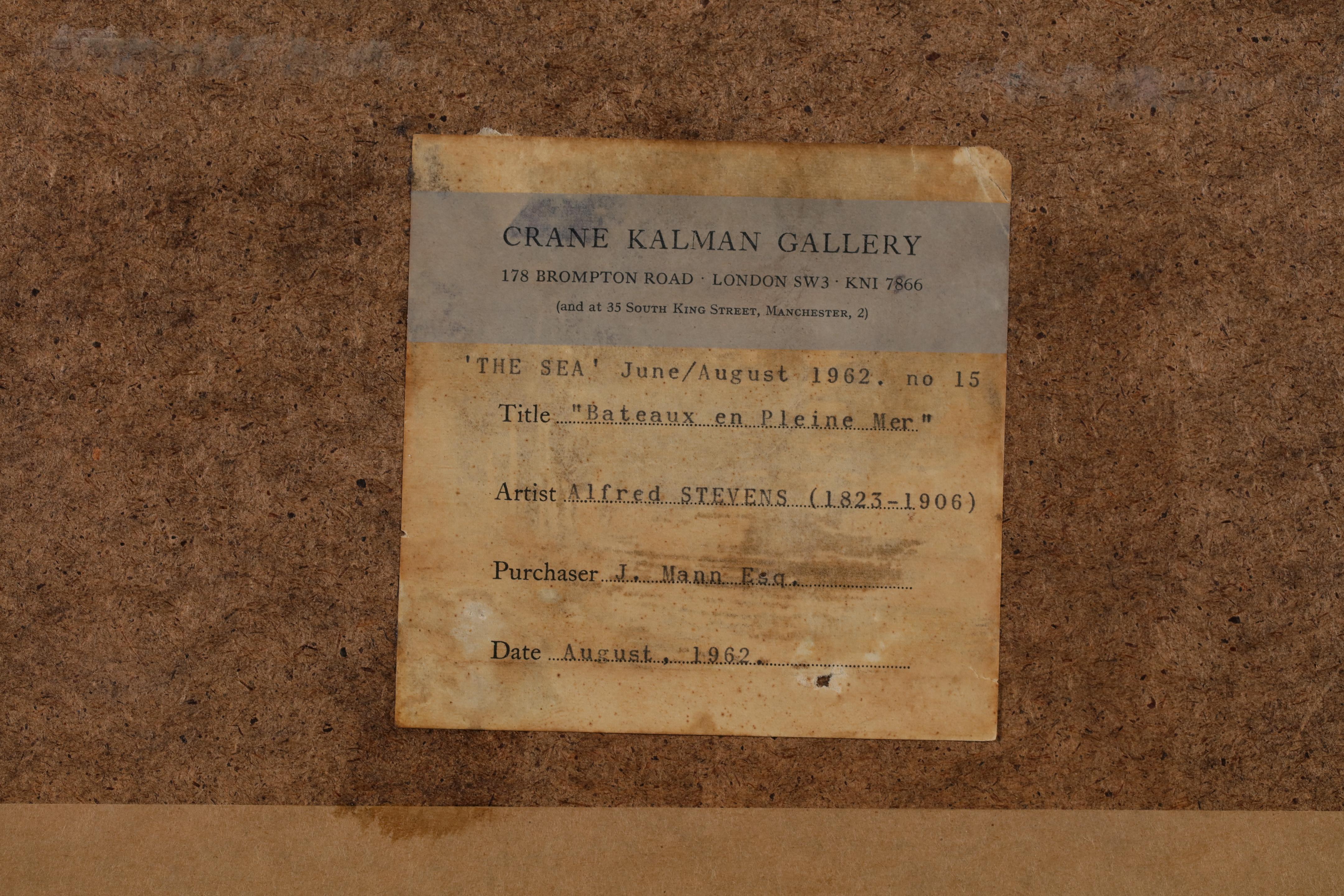 Bateaux sur la mer - Ciel nuageux -  Huile réaliste de paysage marin par Alfred Stevens en vente 9