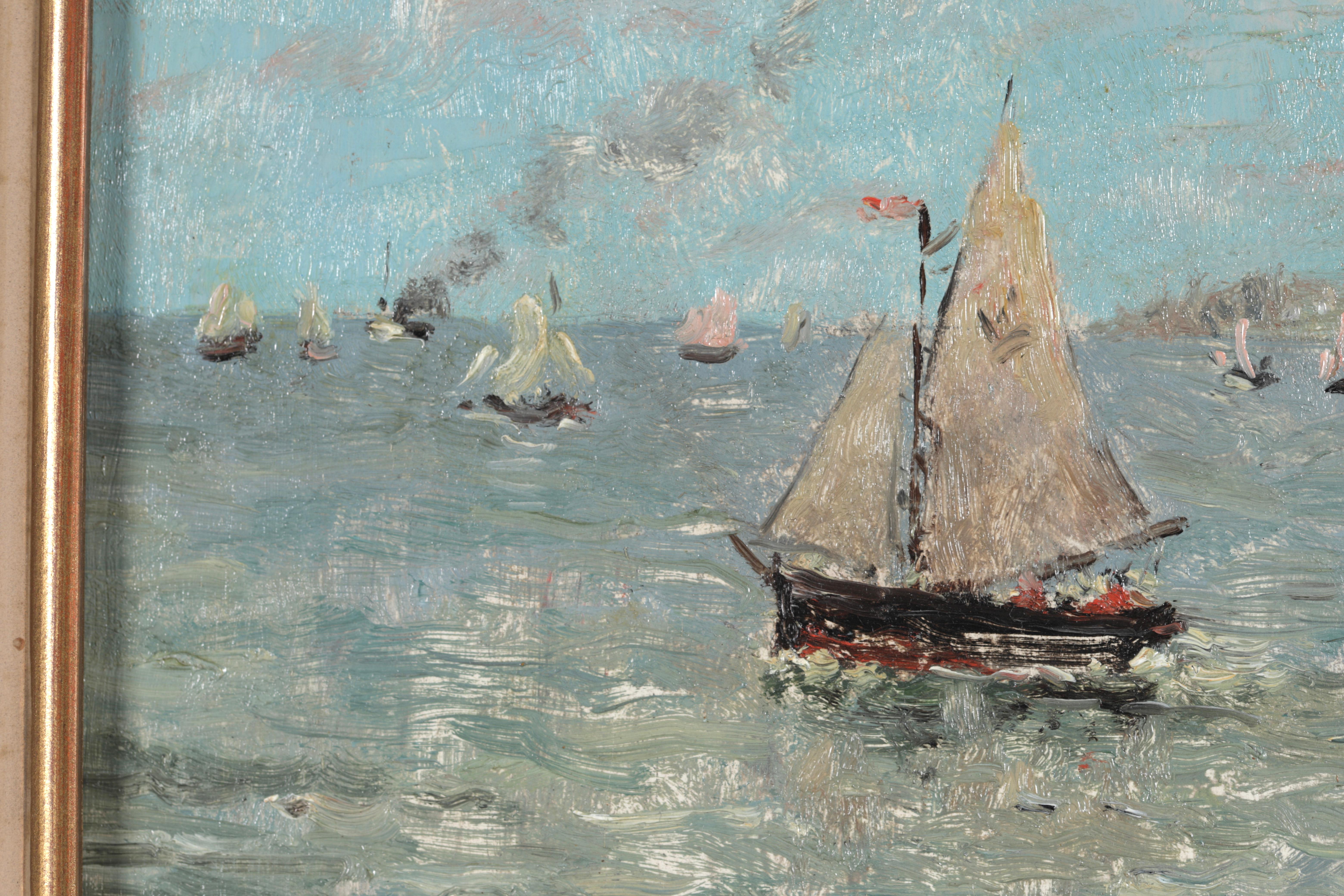 Boats off the Coast - Realist Seascape Oil Painting by Alfred Stevens 5
