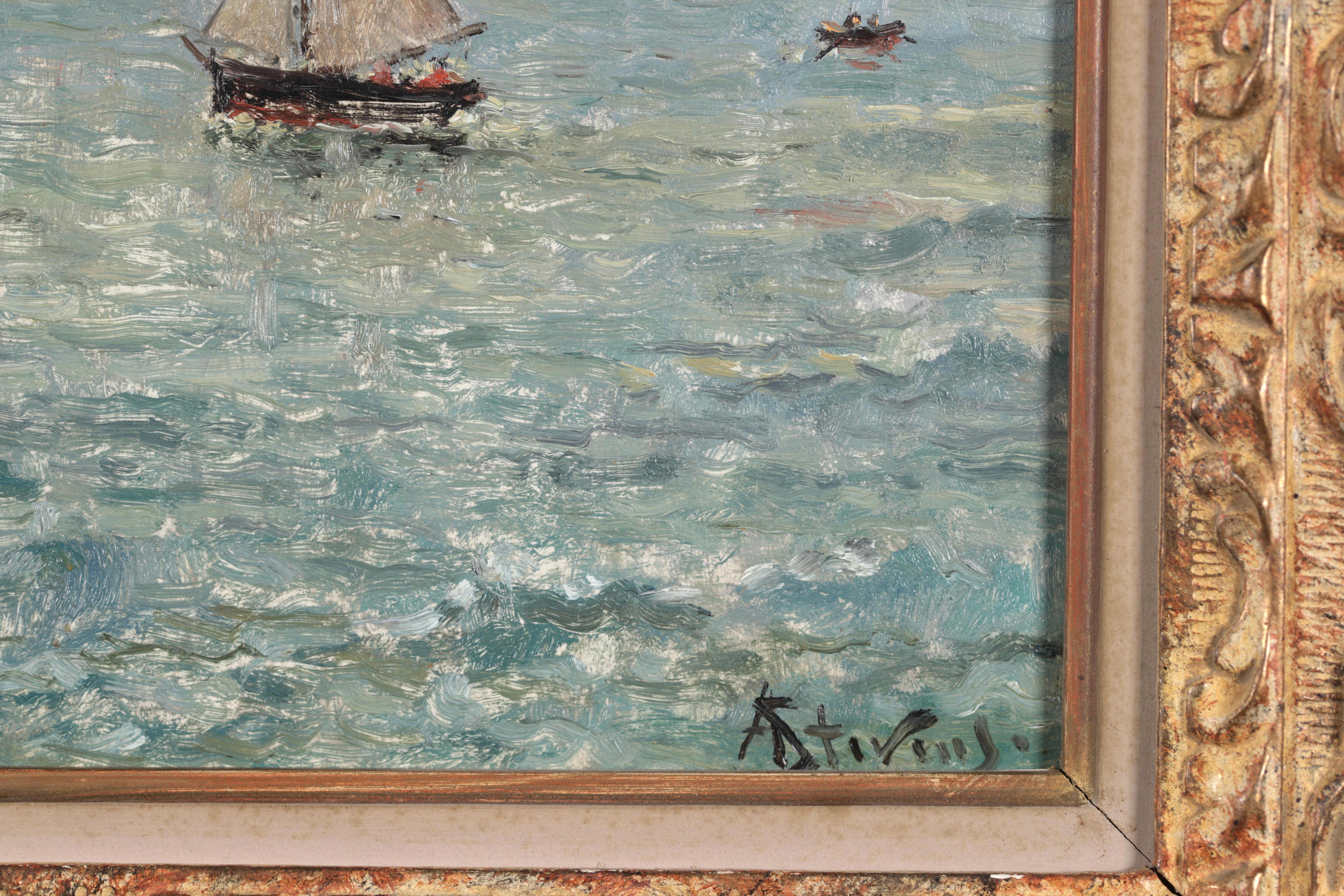 Boats off the Coast - Realist Seascape Oil Painting by Alfred Stevens 7