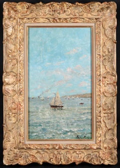 Boats off the Coast – Realistische Meereslandschaft, Ölgemälde von Alfred Stevens