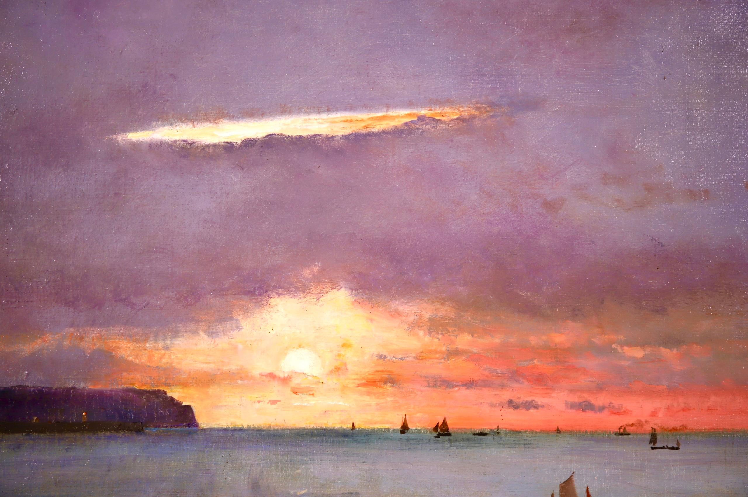 Coucher de Soleil - Dieppe - Realistisches Ölgemälde, Boote in Meereslandschaft von Alfred Stevens (Realismus), Painting, von Alfred Émile Léopold Stevens
