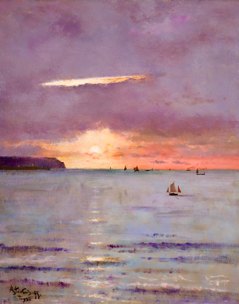 Alfred Émile Léopold Stevens Coucher de Soleil Dieppe Realist Oil