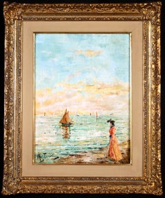 Elegante au Coucher du Soleil - Impressionist Oil, Seascape by Alfred Stevens