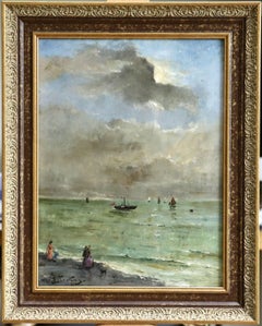 "Elegantes sur la Plage" Stevens C.19th French Impressionist Figures in Seascape