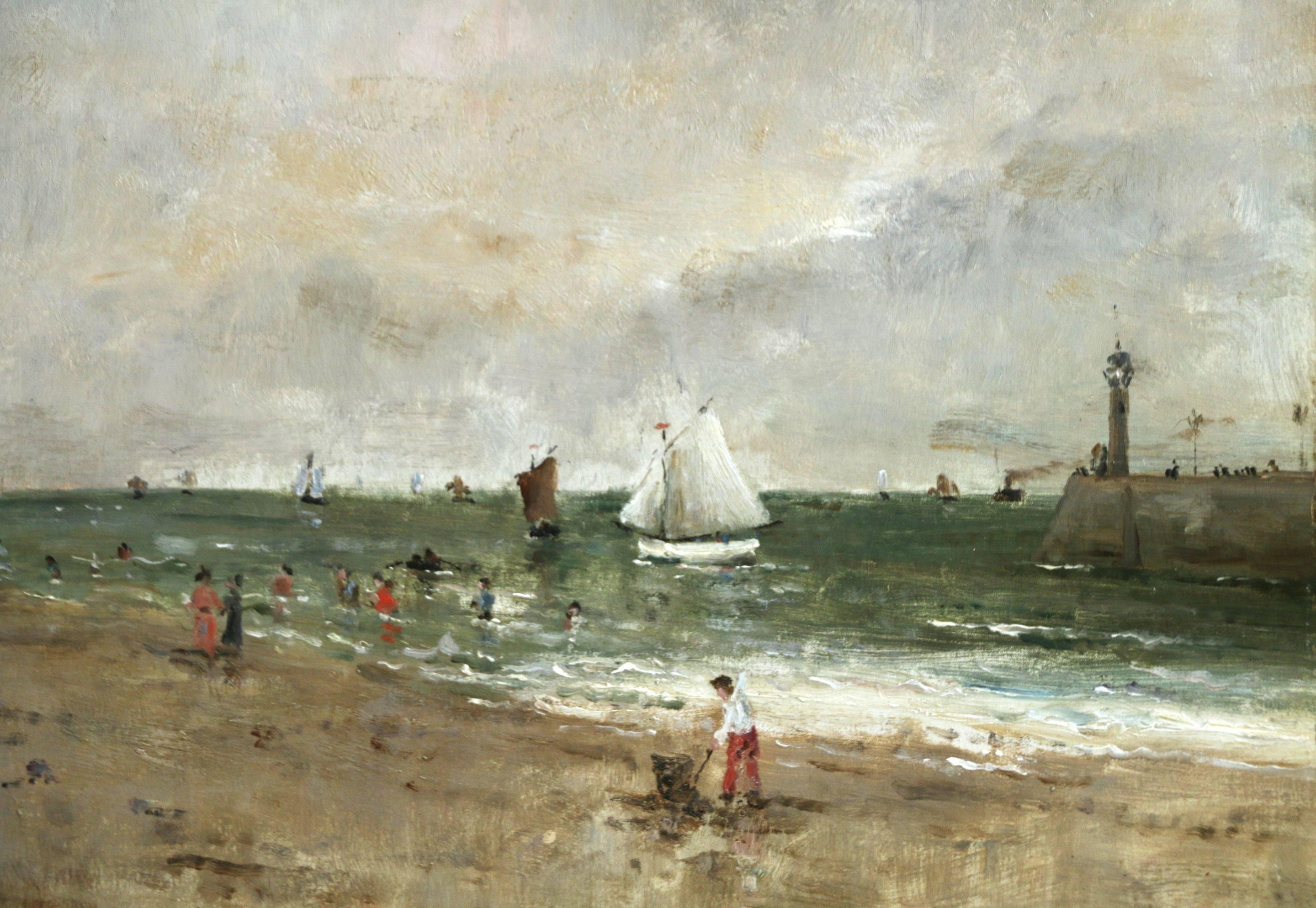 Figures on the Beach - Realist Oil, Figures in Seascape by Alfred Stevens - Painting by Alfred Émile Léopold Stevens