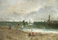 Figures on the Beach - Realist Oil, Figures in Seascape by Alfred Stevens