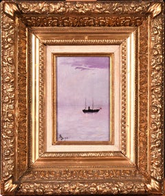 Nocturne - Realist Oil, Boat in Night-time Seascape by Alfred Stevens