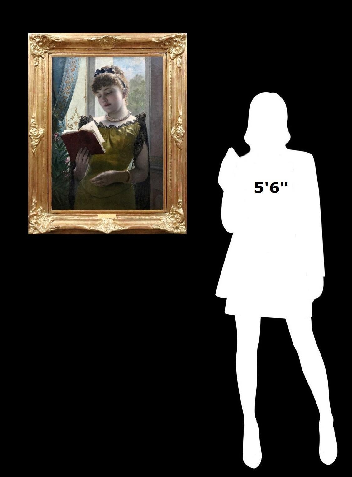 Perdu dans la Poesie - 19th Century French Oil Painting of Belle Epoque Beauty - Brown Figurative Painting by Alfred Émile Léopold Stevens