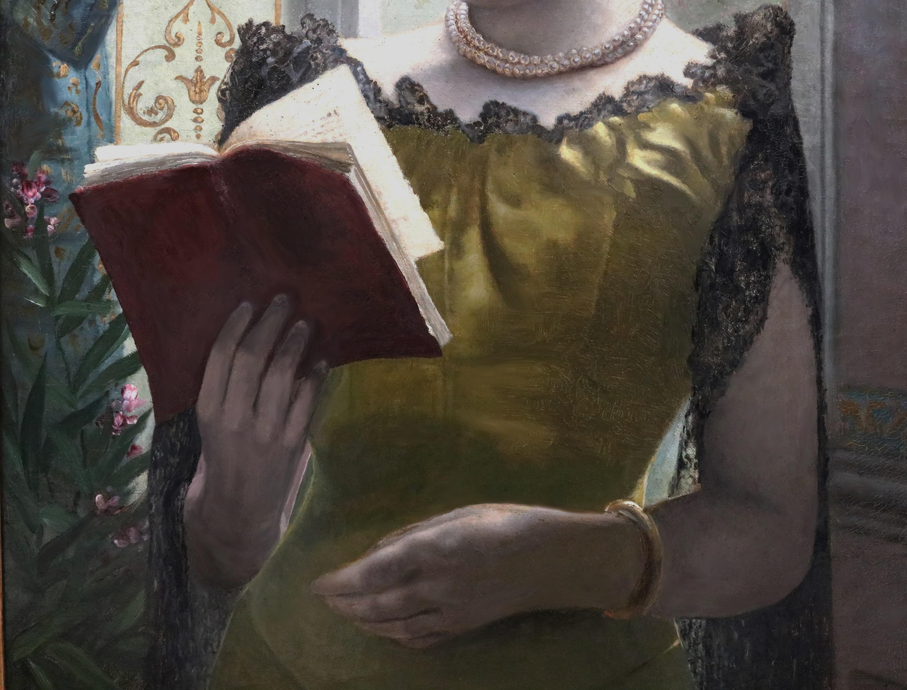 Perdu dans la Poesie - 19th Century French Oil Painting of Belle Epoque Beauty For Sale 3
