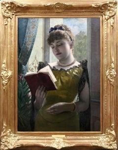 Perdu dans la Poesie - 19th Century French Oil Painting of Belle Epoque Beauty