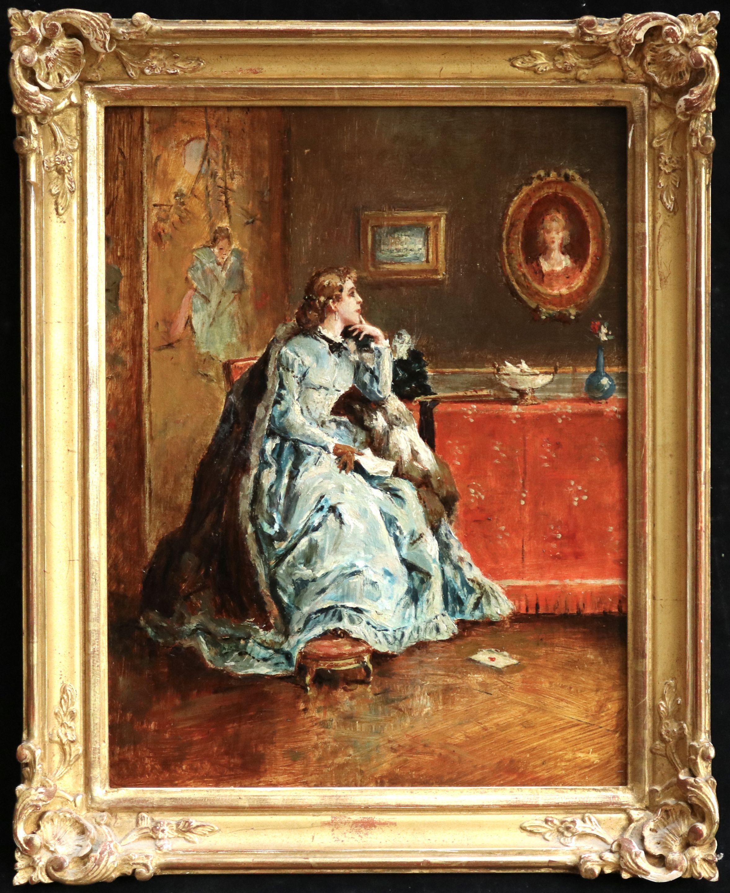 Portrait of Sarah Bernhardt - 19th Century Oil, Figure in Interior by A Stevens - Painting by Alfred Émile Léopold Stevens