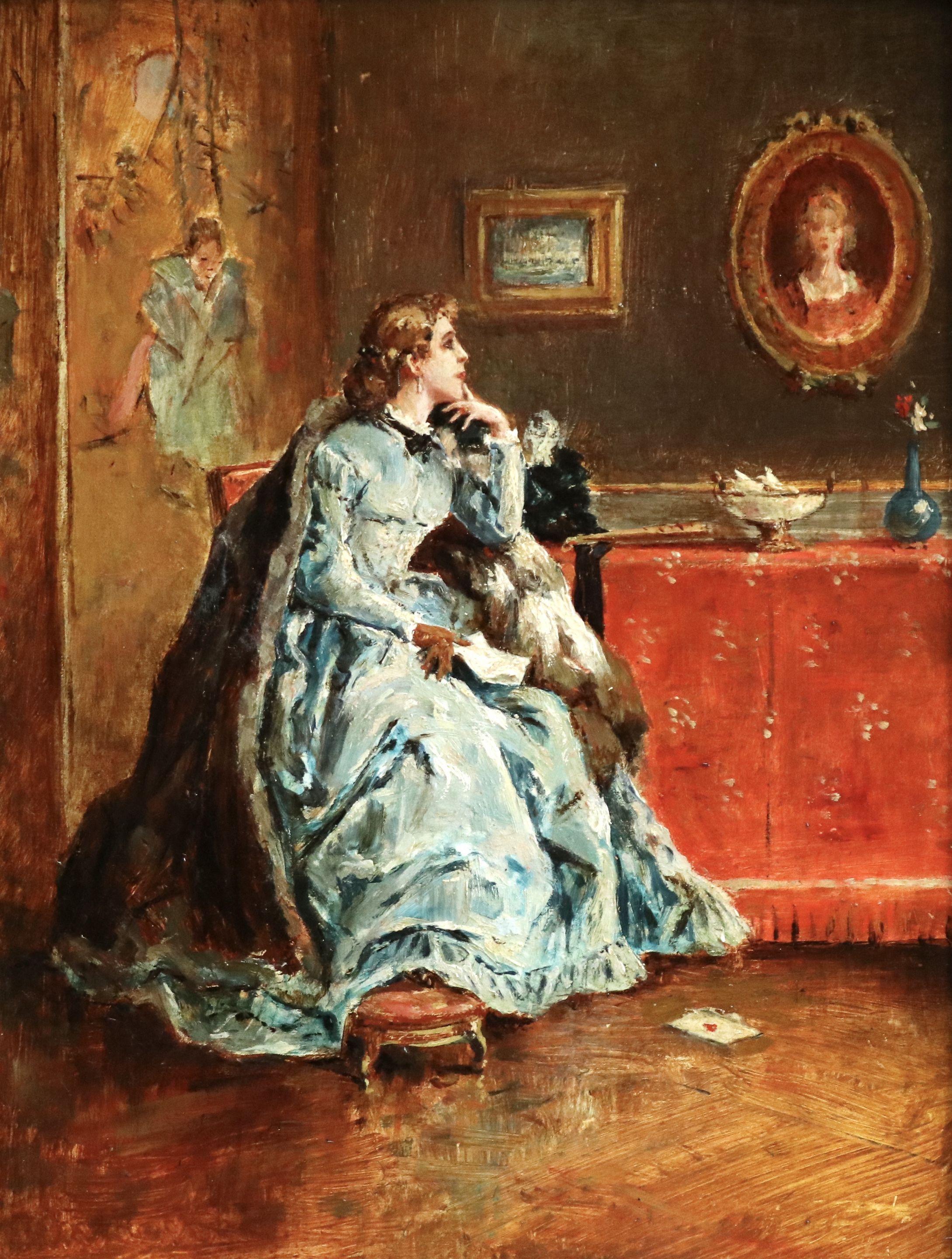 Alfred Émile Léopold Stevens Portrait Painting - Portrait of Sarah Bernhardt - 19th Century Oil, Figure in Interior by A Stevens