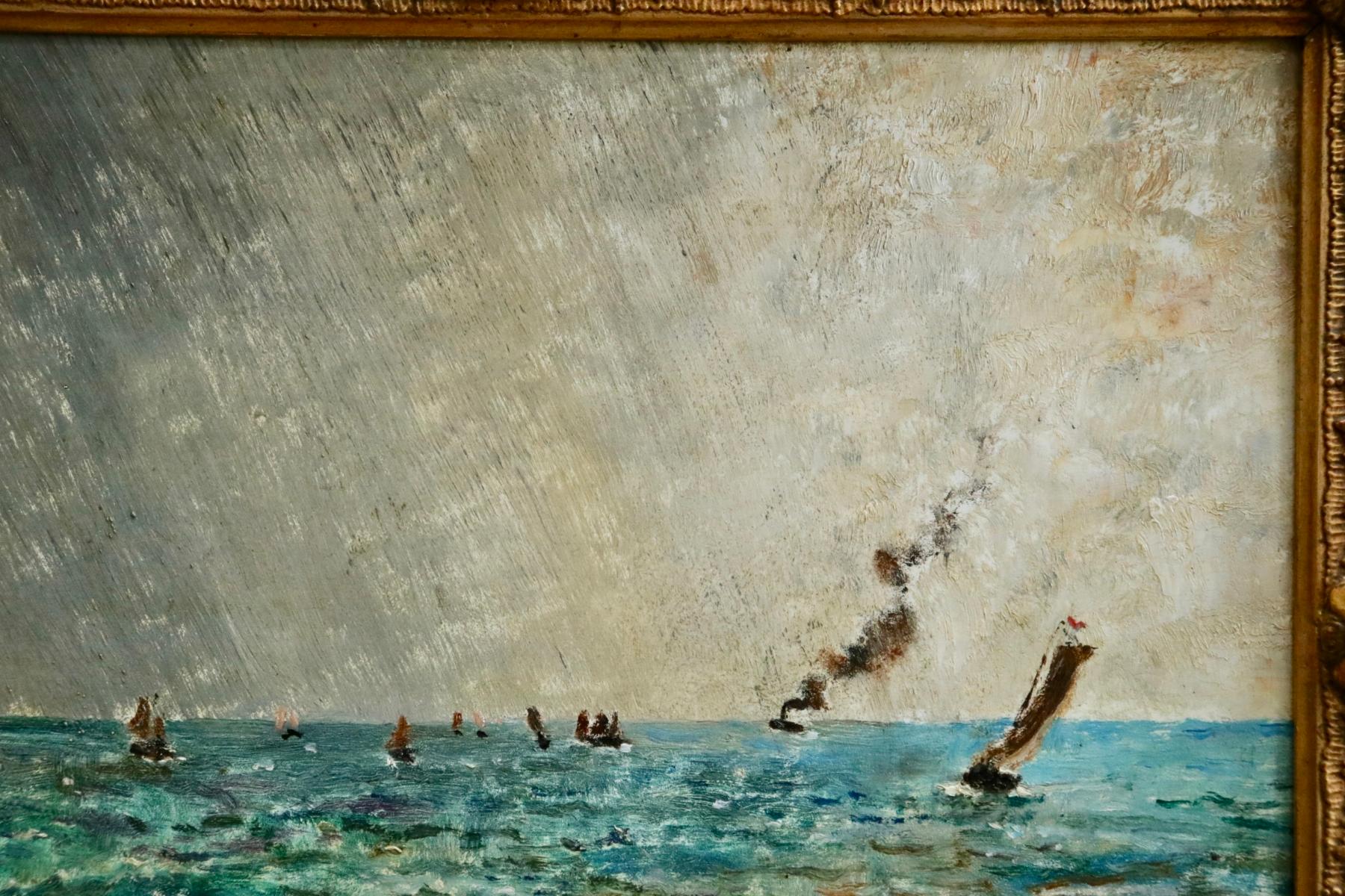 Steamers off the Coast - 19th Century Oil, Boats in Seascape by Alfred Stevens 2