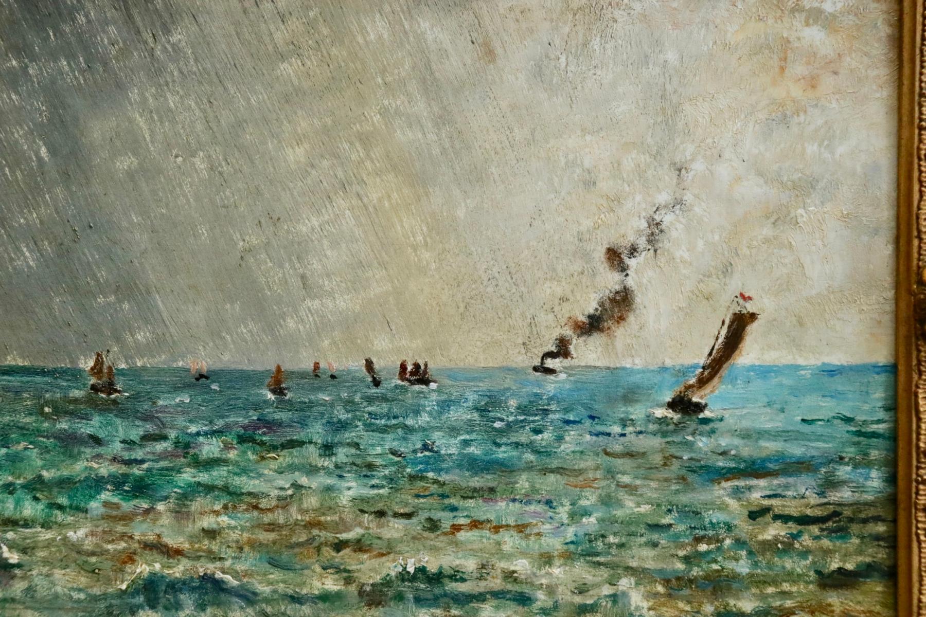 Steamers off the Coast - 19th Century Oil, Boats in Seascape by Alfred Stevens 3