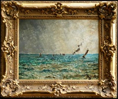 Steamers off the Coast - 19th Century Oil, Boats in Seascape by Alfred Stevens