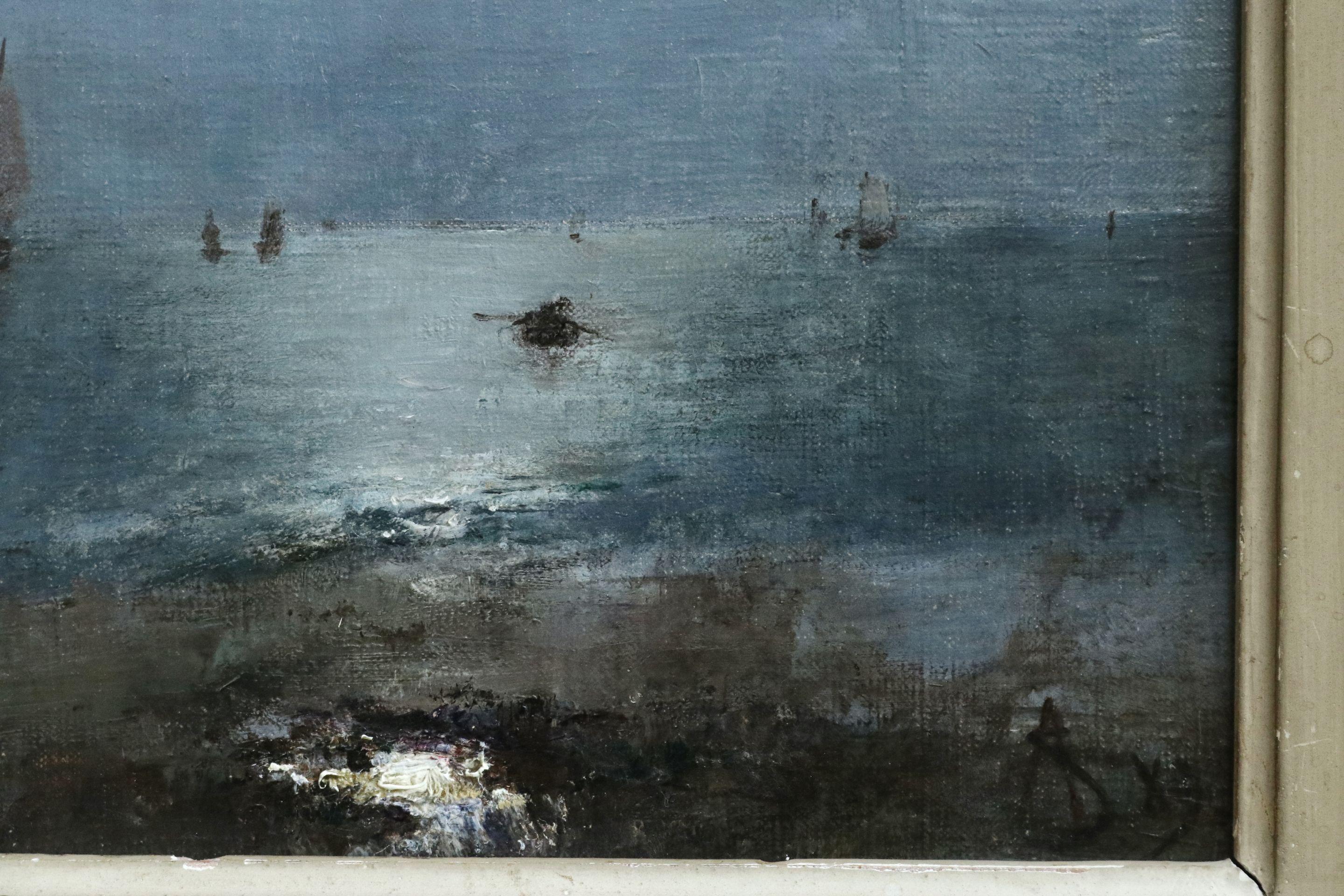 The Moon & Stars - 19th Century Oil, Starry Night Sea Landscape - Alfred Stevens - Painting by Alfred Émile Léopold Stevens