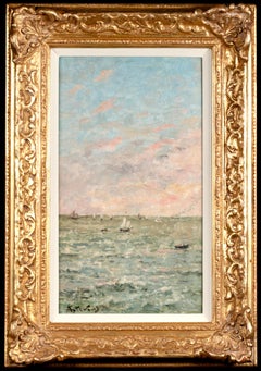 T Report - Boats off the Coast - Peinture à l'huile de paysage marin réaliste d'Alfred Stevens