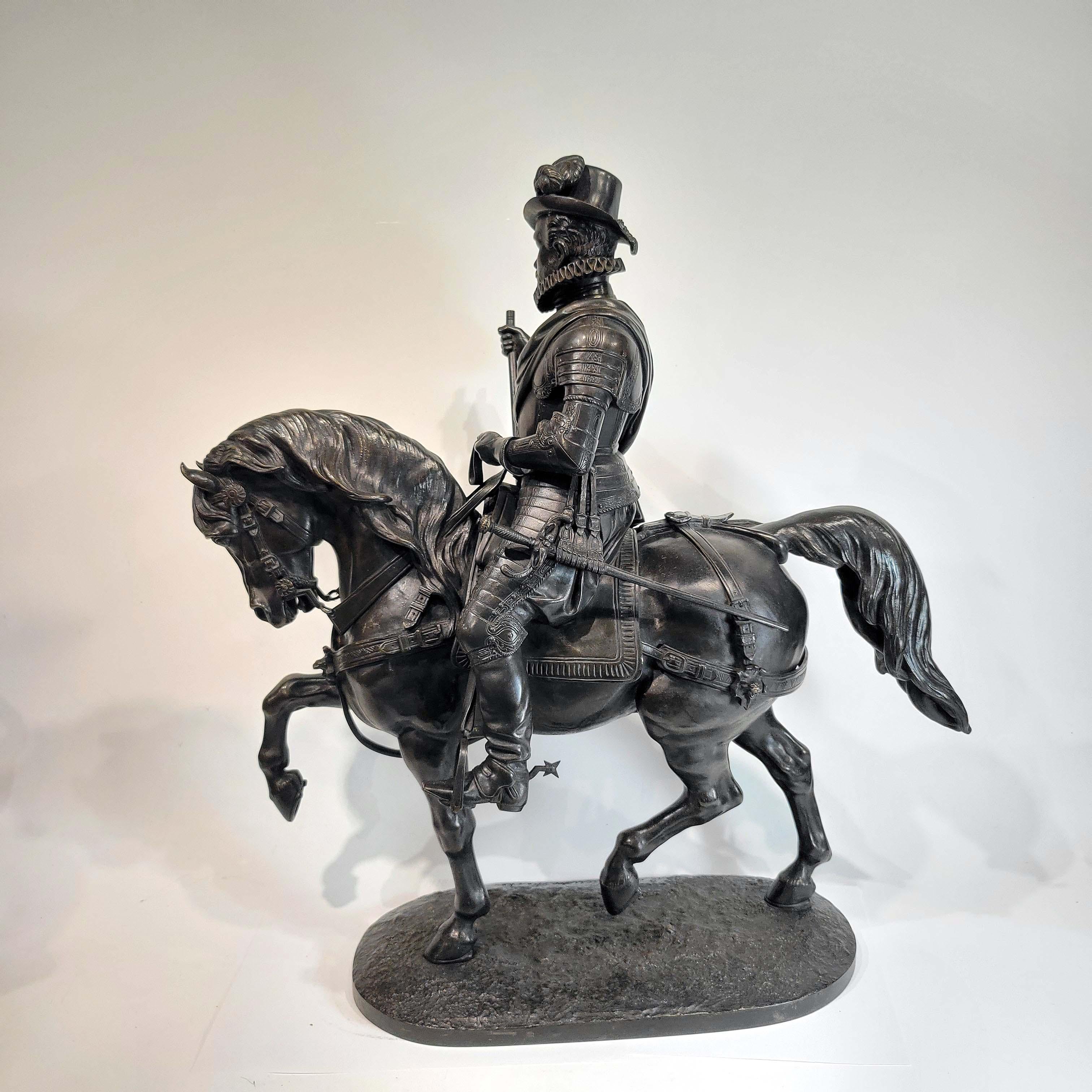 Alfred-Emilien O'Hara, Comte De Nieuwerkerke (1811-1892)
A bronze equestrian portrait of William I, prince of Orange. 
Wearing armour, his horse with right leg raised, on an oval naturalistic base, signed Cte E de Nieuwerkerke 1843, dark brown