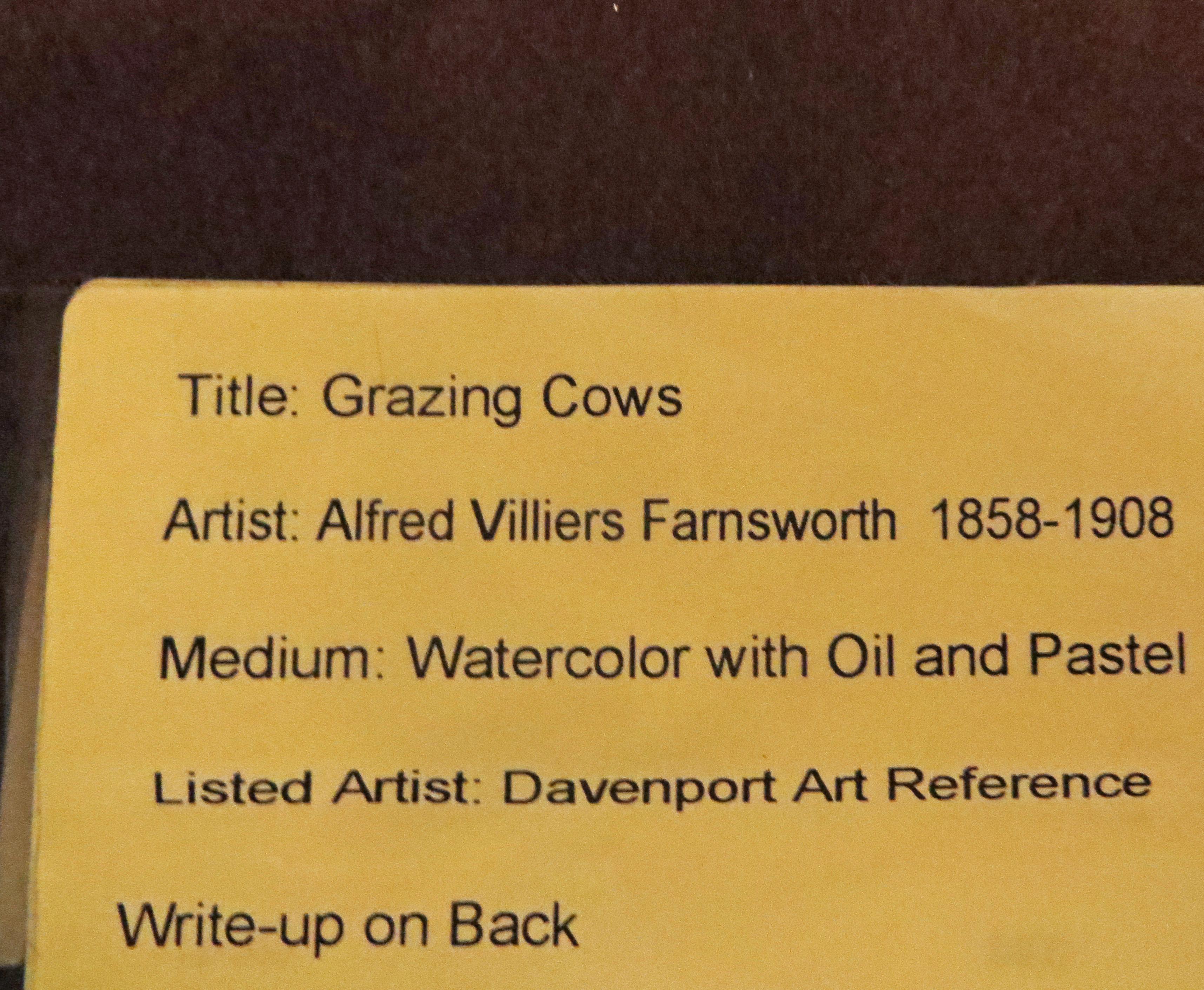 Grazing Cows - Black Landscape Painting by Alfred Farnsworth