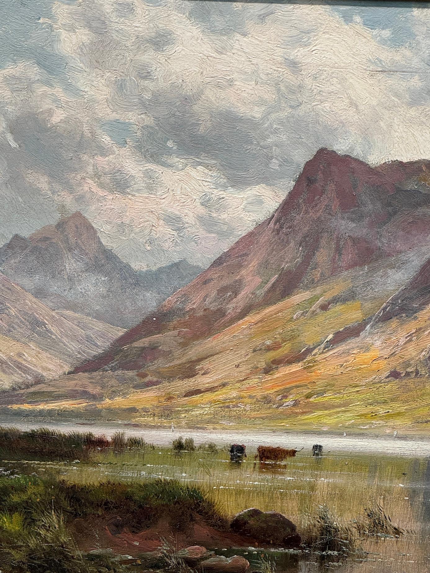 19th century Scottish Loch landscape scene with cows, birds and sunlight 5