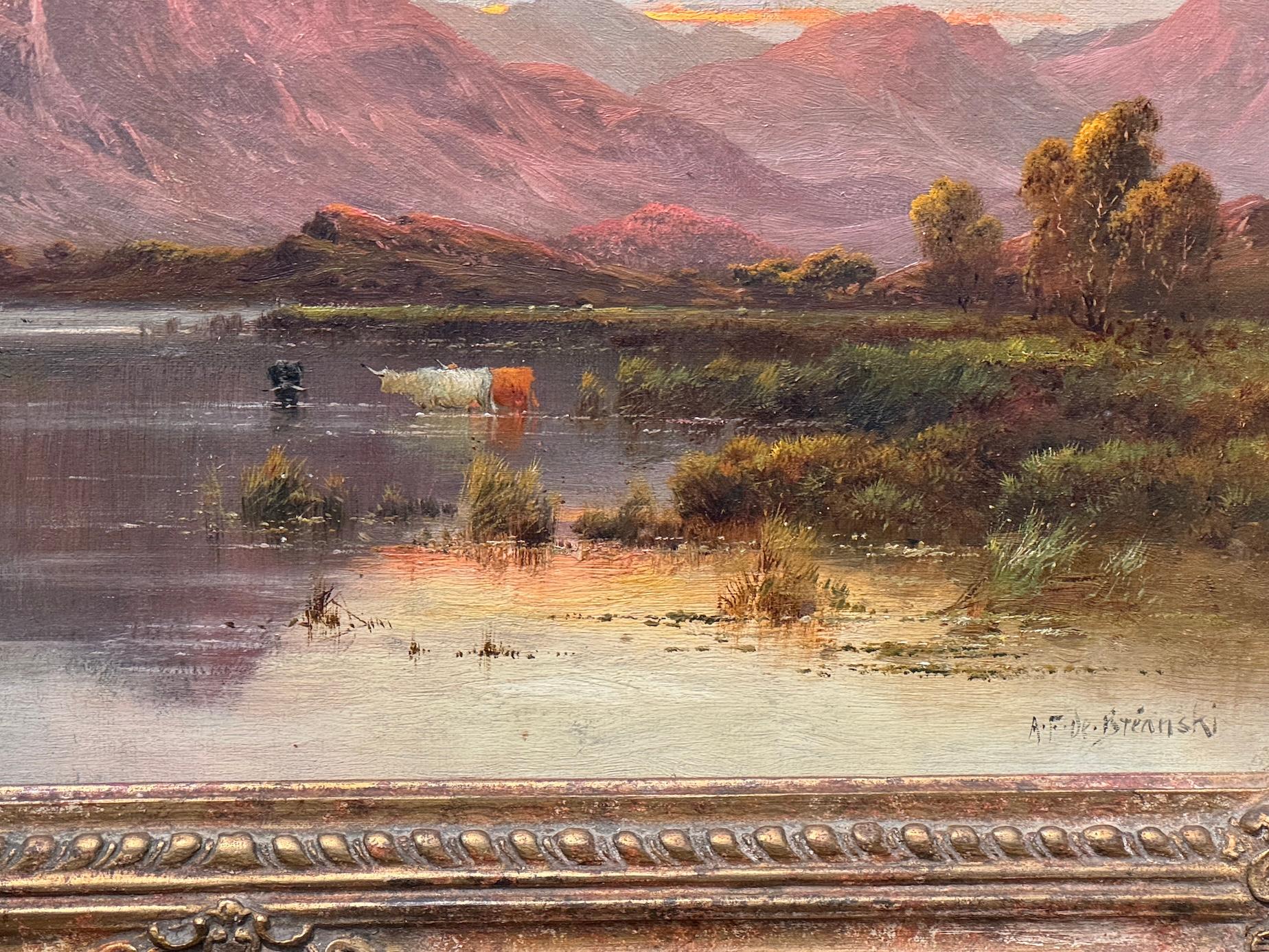 Alfred Fontville de Breanski (British, 1877–1957)
Scottish Loch Scene, oil on canvas, circa early 20th century

This luminous Highland landscape by Alfred Fontville de Breanski captures the sweeping drama and serene grandeur of the Scottish
