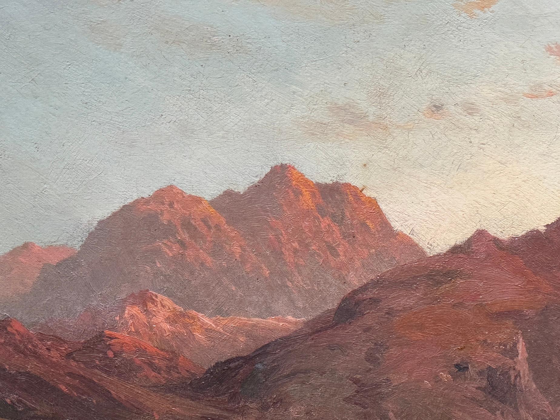 19th century Scottish Lock landscape scene with cows watering with sun setting en vente 3