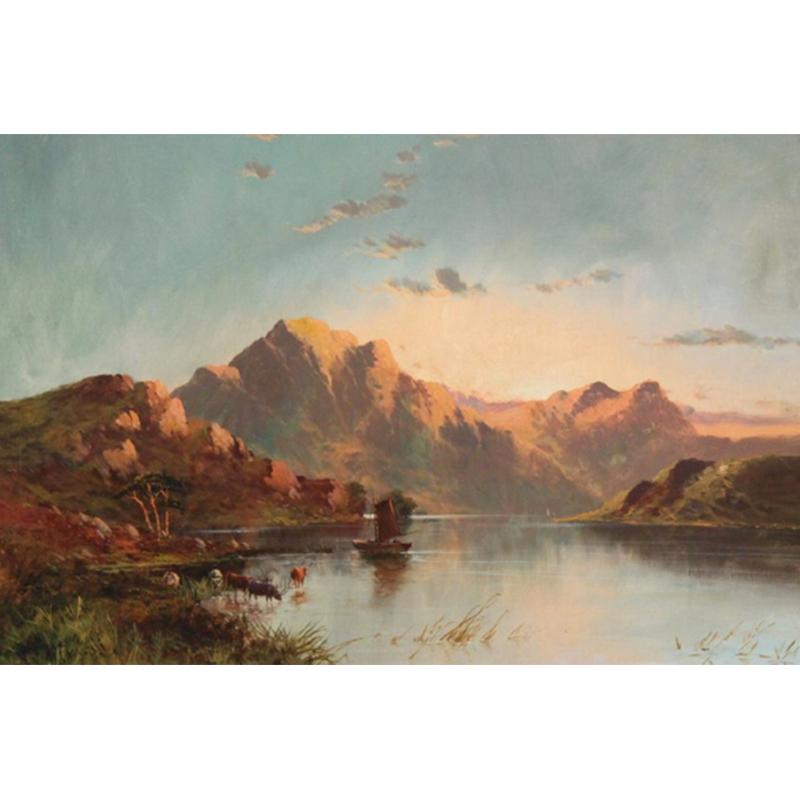 A Summer Sunset over a Scottish Loch - Painting by Alfred de Breanski Jnr.