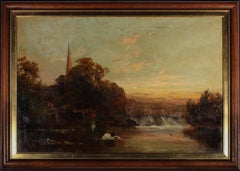 Alfred Fontville De Breanski (1877-1945) - Huile édouardienne, coucher de soleil de Stratford