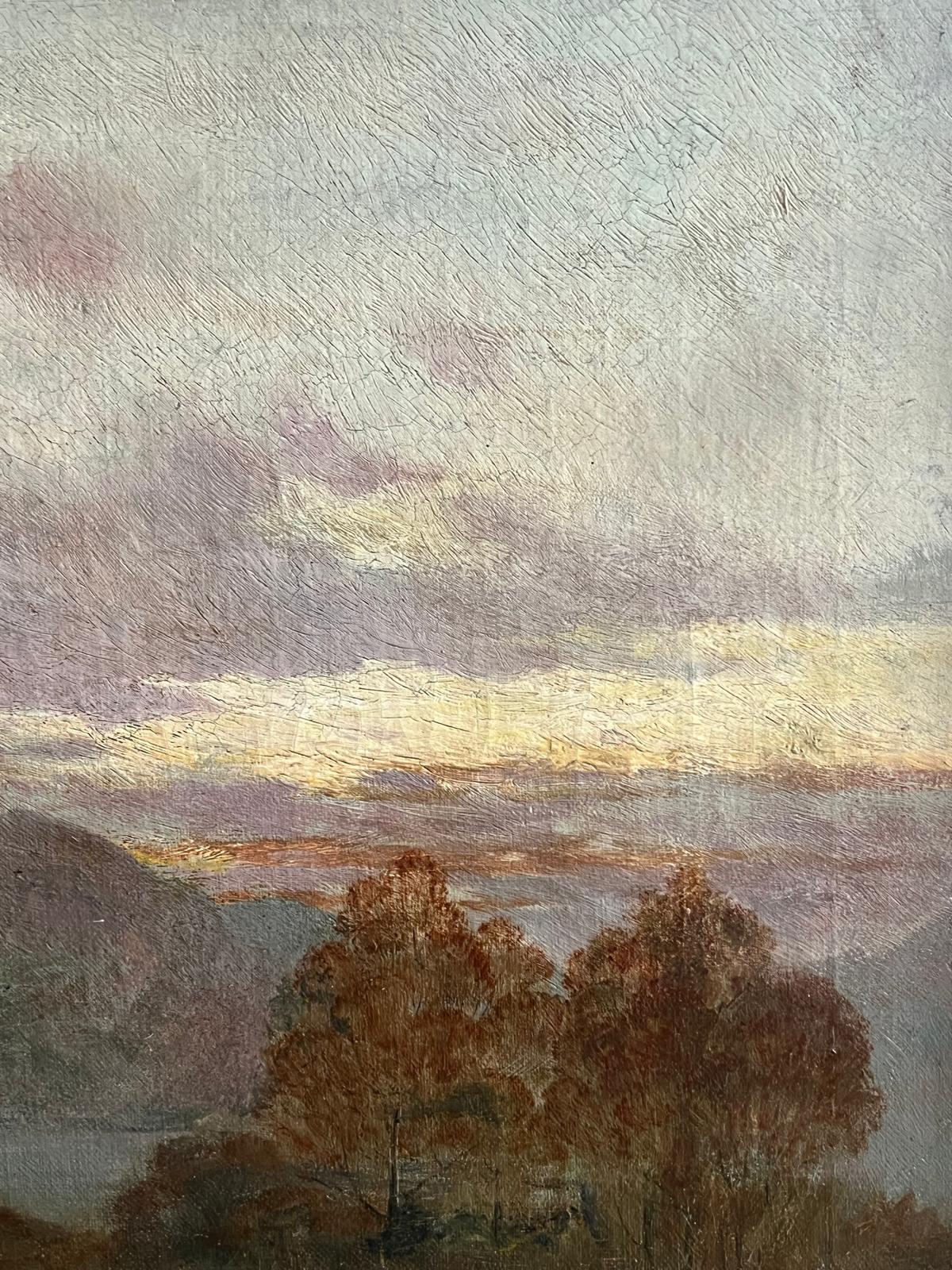 Antico bovino scozzese delle Highlands al tramonto Pittura ad olio d'atmosfera in vendita 3