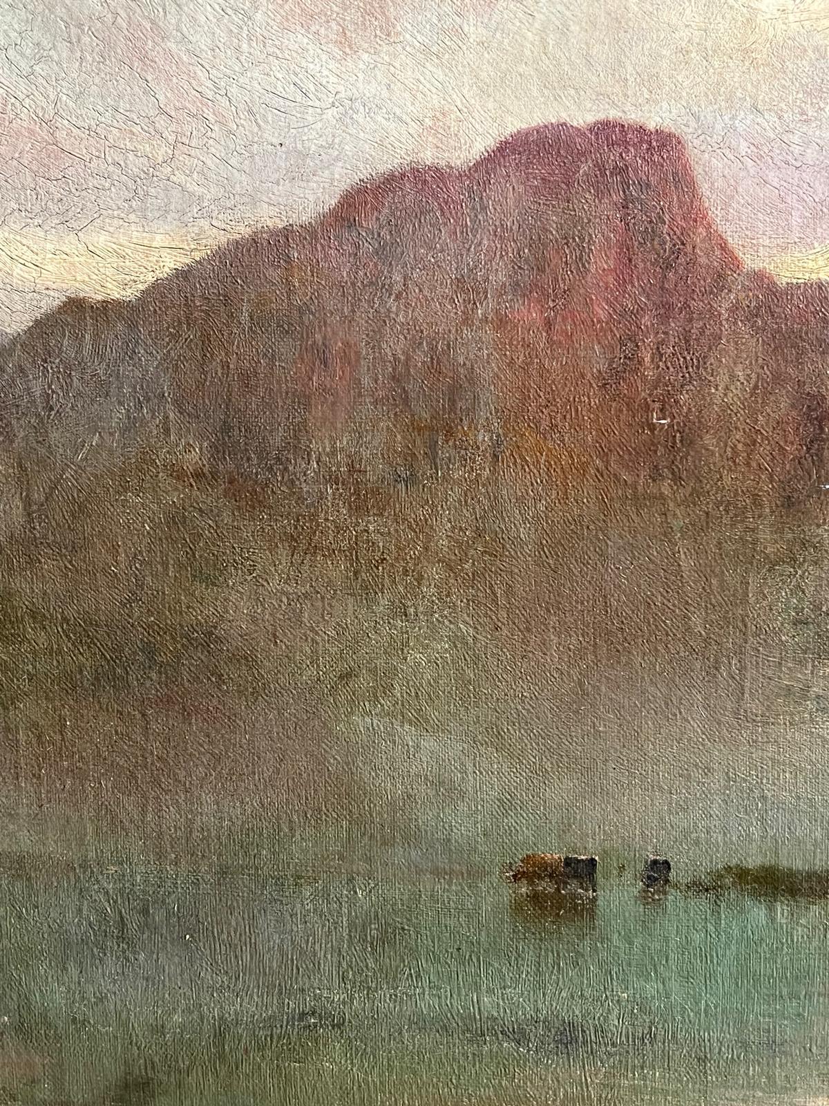 Antico bovino scozzese delle Highlands al tramonto Pittura ad olio d'atmosfera in vendita 4