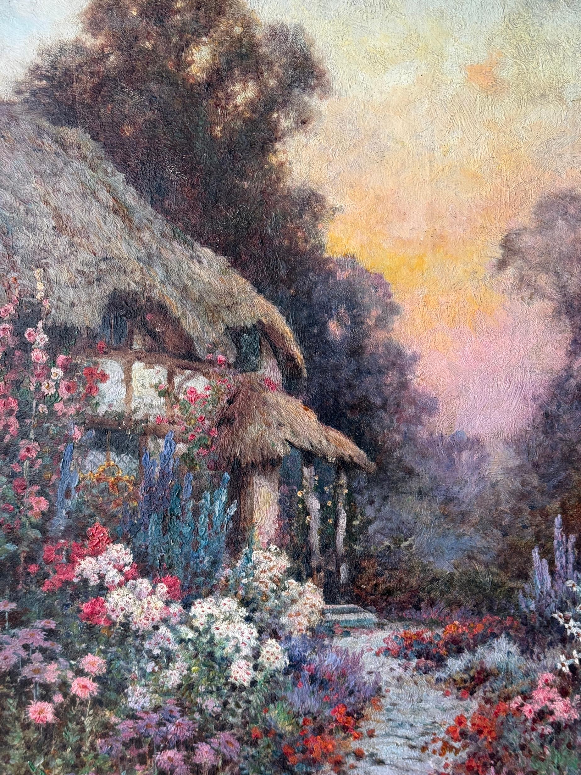 Paesaggio del giardino del cottage English Impressionist dell'inizio del XX secolo - Painting di  Alfred Fontville de Breanski