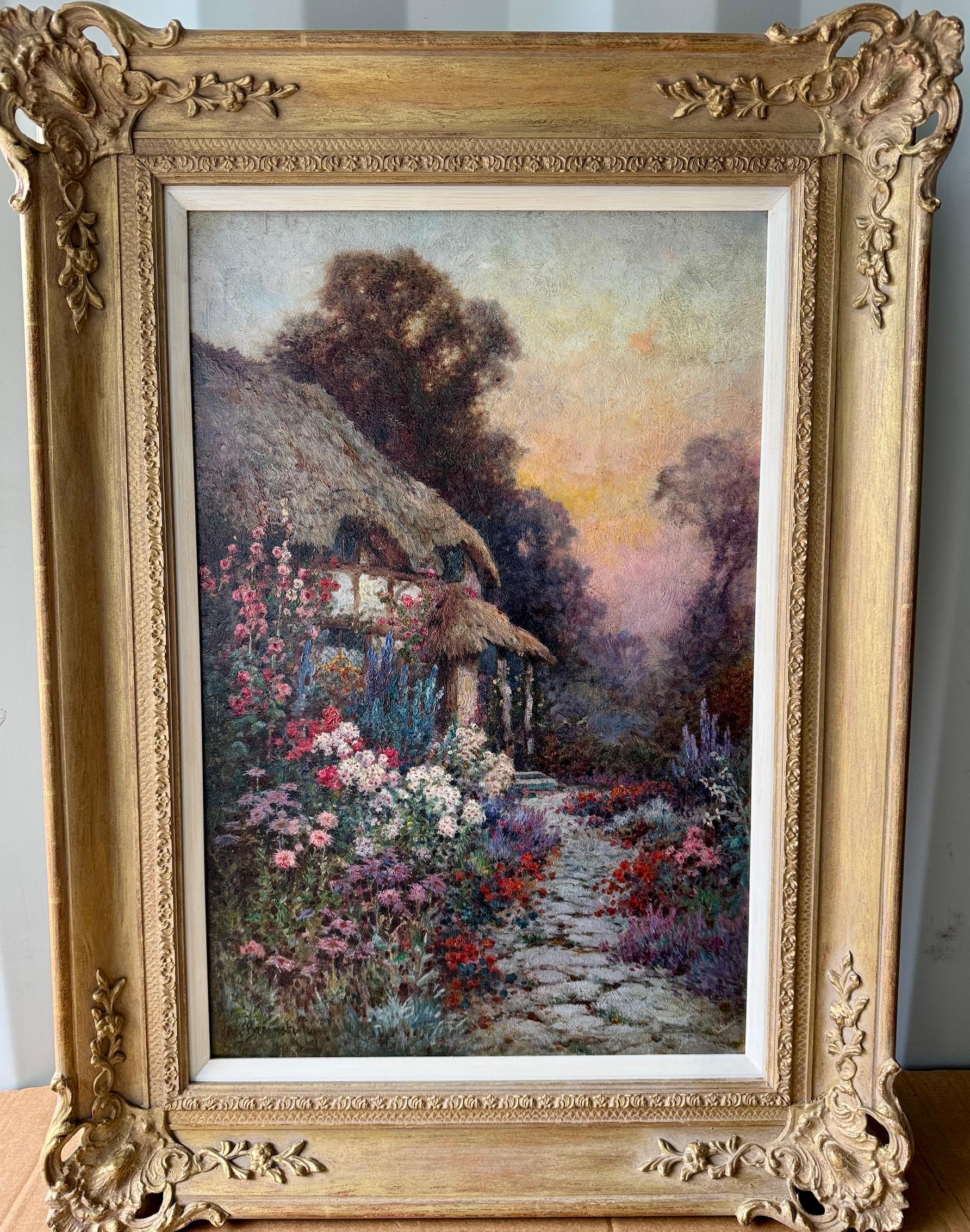 Figurative Painting di  Alfred Fontville de Breanski - Paesaggio del giardino del cottage English Impressionist dell'inizio del XX secolo