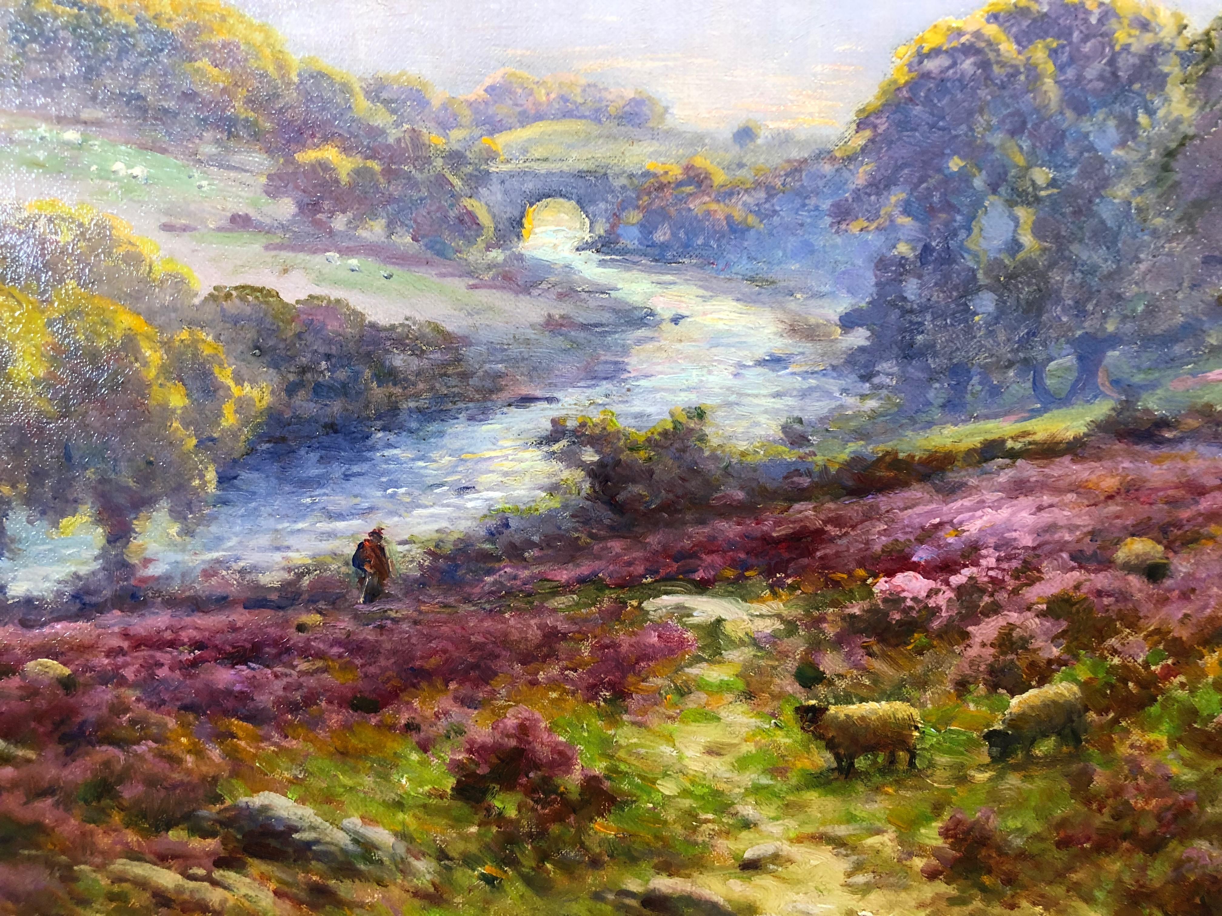 Loch Katrine and Brig O'Turk in the Trossachs - Landscape Oil Painting  - Black Landscape Painting by Alfred de Breanski Jnr.