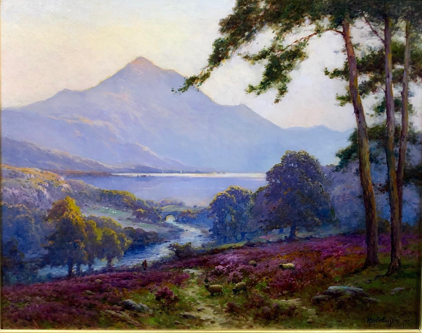 Alfred de Breanski Jnr. Landscape Painting - Loch Katrine and Brig O'Turk in the Trossachs - Landscape Oil Painting 