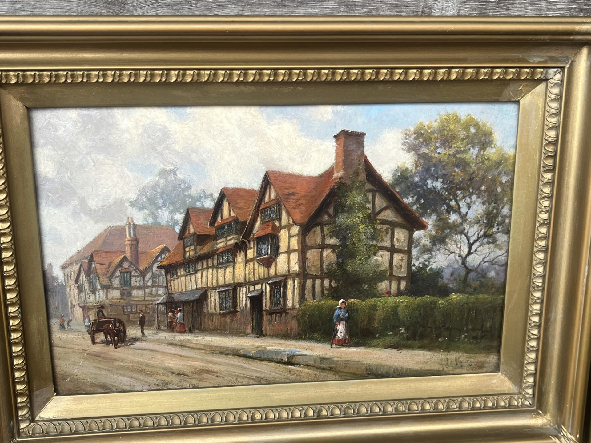 Scène de rue à l'huile de l'époque victorienne Lieu de naissance de William Shakespeare Stratford on Avon