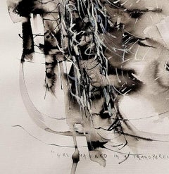 Girl Masked..., Contemporary Abstract Ink Painting Portrait Calligraphy Nude