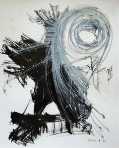 Plunge, Contemporary Abstract Expressionist Black White Blue Ink Paper