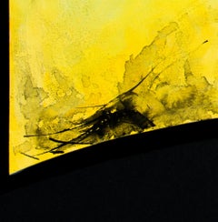The Japanese Girl, Contemporary Abstract Expressionist Black Yellow Ink Canvas