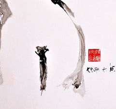 While Fixing Hair, Contemporary Abstract Expressionist Ink Paper Black Graphic