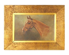 Fino Retrato de Caballo Inglés Firmado Pintura al Óleo Antigua Listado Artista Deportivo