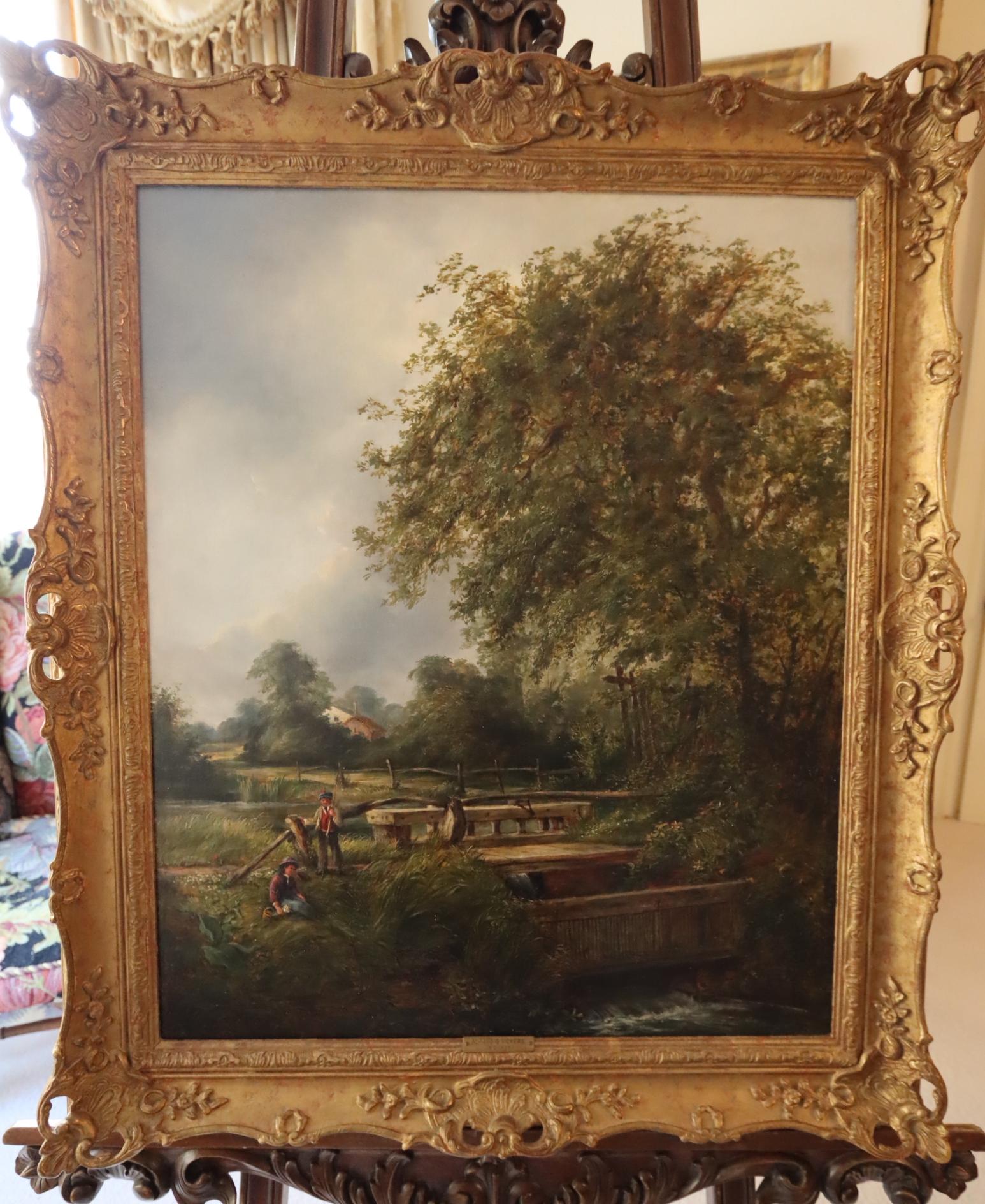 Beautiful Landscape depicting children playing by a river on a warm summers day. Painted by Alfred G Vickers. Oil on Canvas, 30” x 35.5” framed. 

Alfred G Vickers was born in Lambeth in 1810 and died in 1837, he took inspiration in the arts from