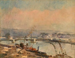 Animation sur la Seine à Rouen — Alfred Gaston Guilloux, 1929