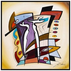 Alfred Gockel Original Oil Painting On Canvas Signed Large Abstract Framed Art